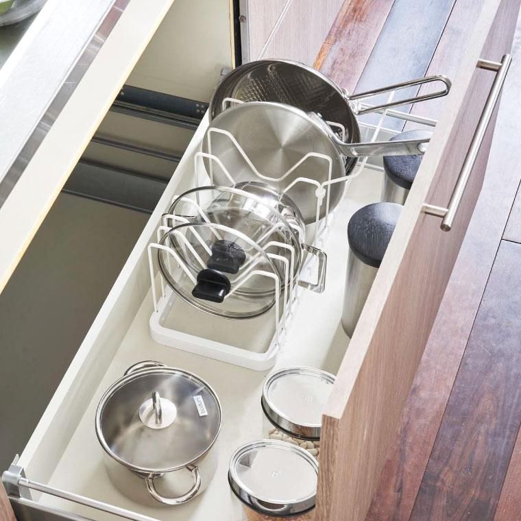 シンク下 伸縮鍋蓋＆フライパンスタンド タワー キッチン 公式 ホワイト/ブラック フライパン収納 鍋フタ シンク下収納 送料無料