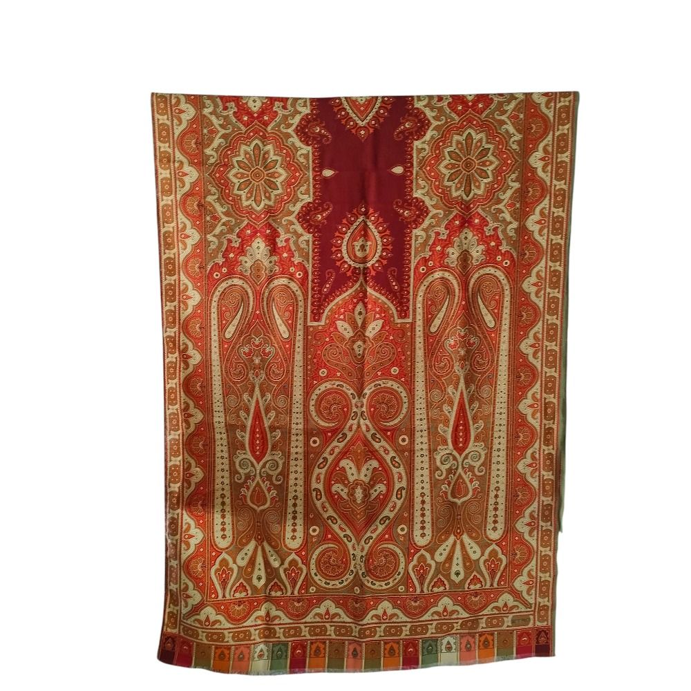 ETRO エトロ ウール×シルク レトロ ペイズリー柄 大判 ストール マフラー ブラウン系 マルチ レディース 古着