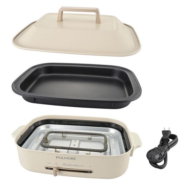 ホットプレート 800W フッ素樹脂プレート 着脱式電源コード 質量2520g ホワイト COK-PYH800-W