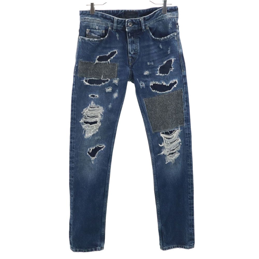 ディーゼルブラックゴールド イタリア製 リペア加工 デニムパンツ W28 インディゴ DIESEL BLACK GOLD ジーンズ ボタンフライ メンズ