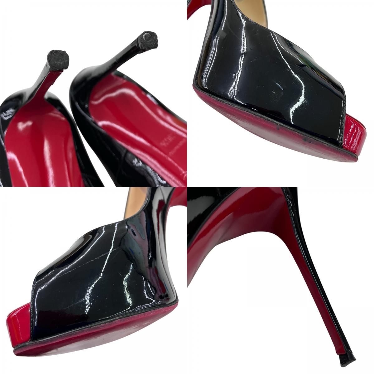 186005 Christian Louboutin クリスチャンルブタン Chiristian Louboutin オープントゥサンダル 24cm ブラック エナメル|ゴム レディース