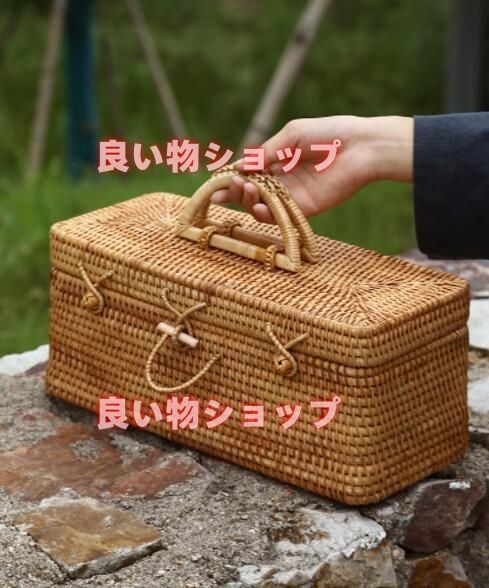 限定SALE，定番人気 手作り 収納ボックス 茶道具 藤編細工籠 収納 旅行