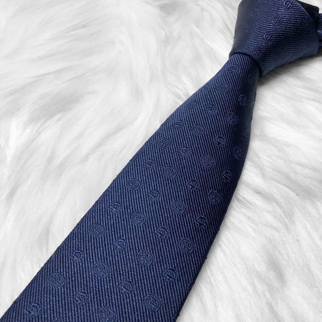 【美品】グッチ ネクタイ ネイビー GG柄 シェリーライン 高級【イタリア製】 GUCCI 新品同様 グッチ ネクタイ ネイビー 紺 ストライプ