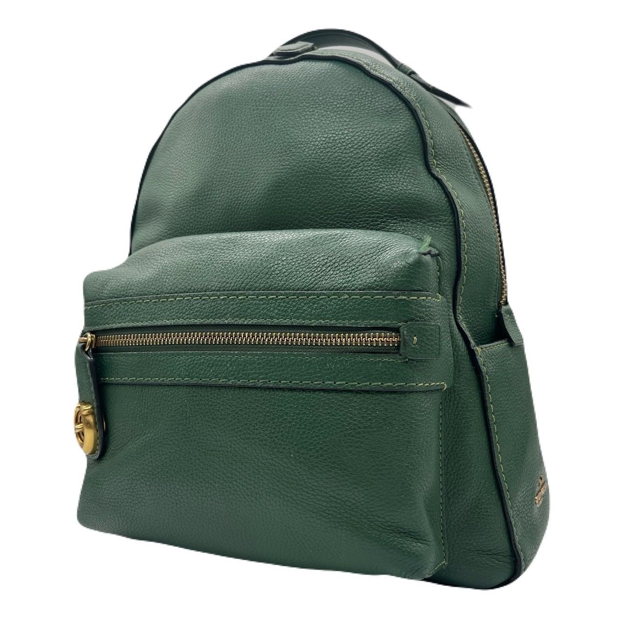 未使用品✨️コーチ バックパック リュック グリーン ターンロック 35608 希少色!-利用文字-!COACH リュック ターンロック レザー 緑 大容量