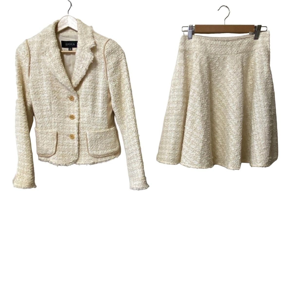 EPOCA エポカ スカートスーツ レディース - ベージュ×アイボリー ツイード|ニット|スパンコール|ラメ