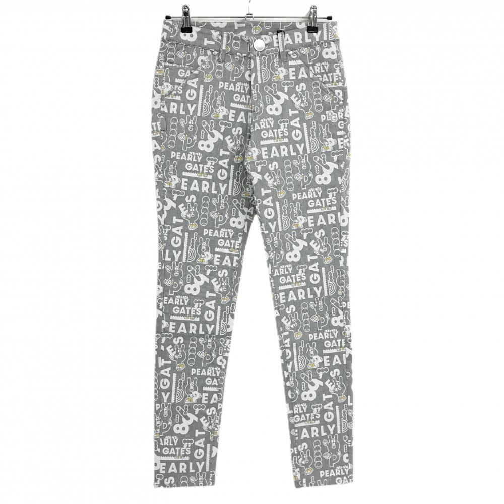 パーリーゲイツ パンツ グレー×白 ロゴ総柄 どうしちゃったPG レディース 1 M ゴルフウェア PEARLY GATES