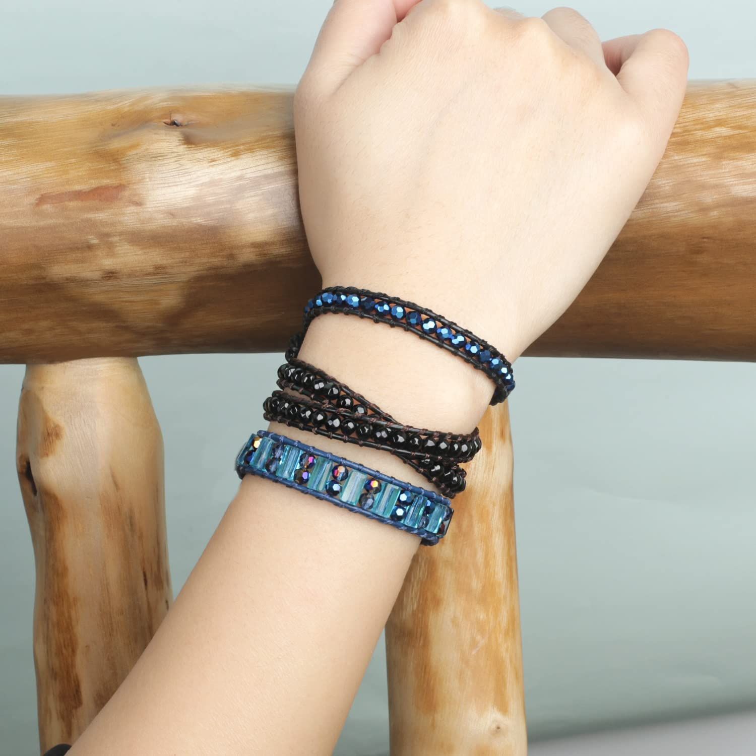 KELITCH合成瑪瑙ビーズブレスレット天然レザー手織りブレスレットレトロファッション友情ジュエリー