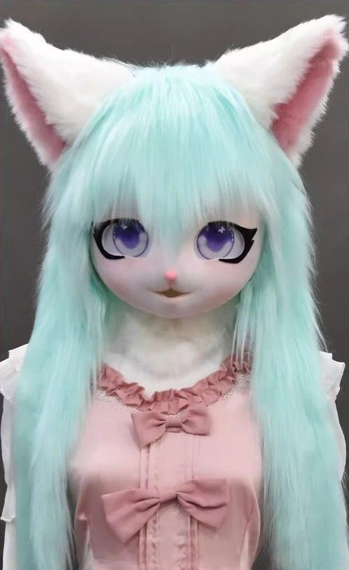 着ぐるみヘッド 猫 水色 全頭ヘッド ケモノ マスク ファースーツ