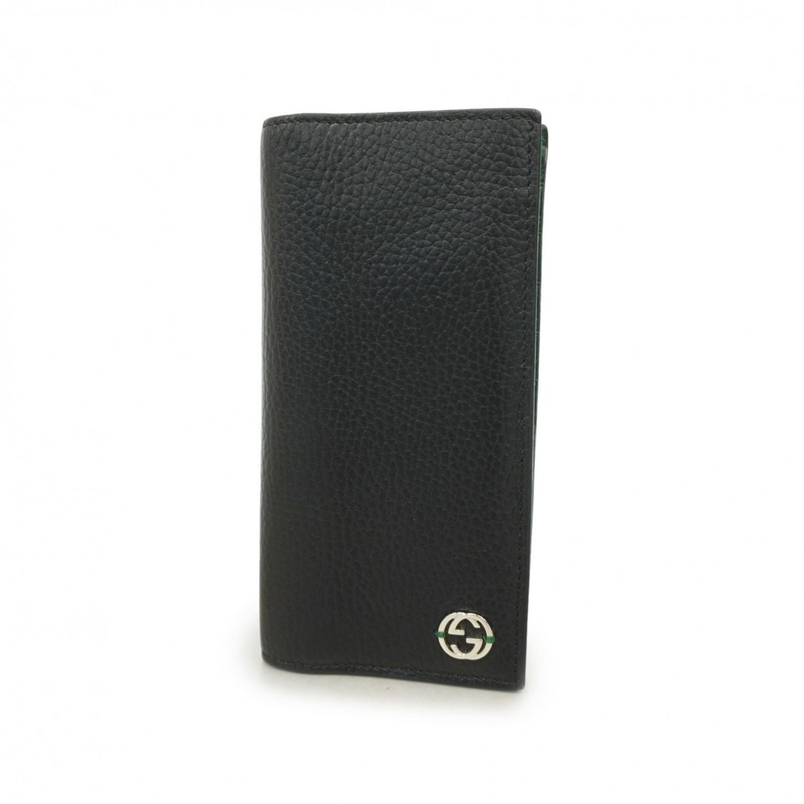 グッチ(Gucci) グッチ 長財布 インターロッキングG 610467 レザー ブラック グリーン メンズ