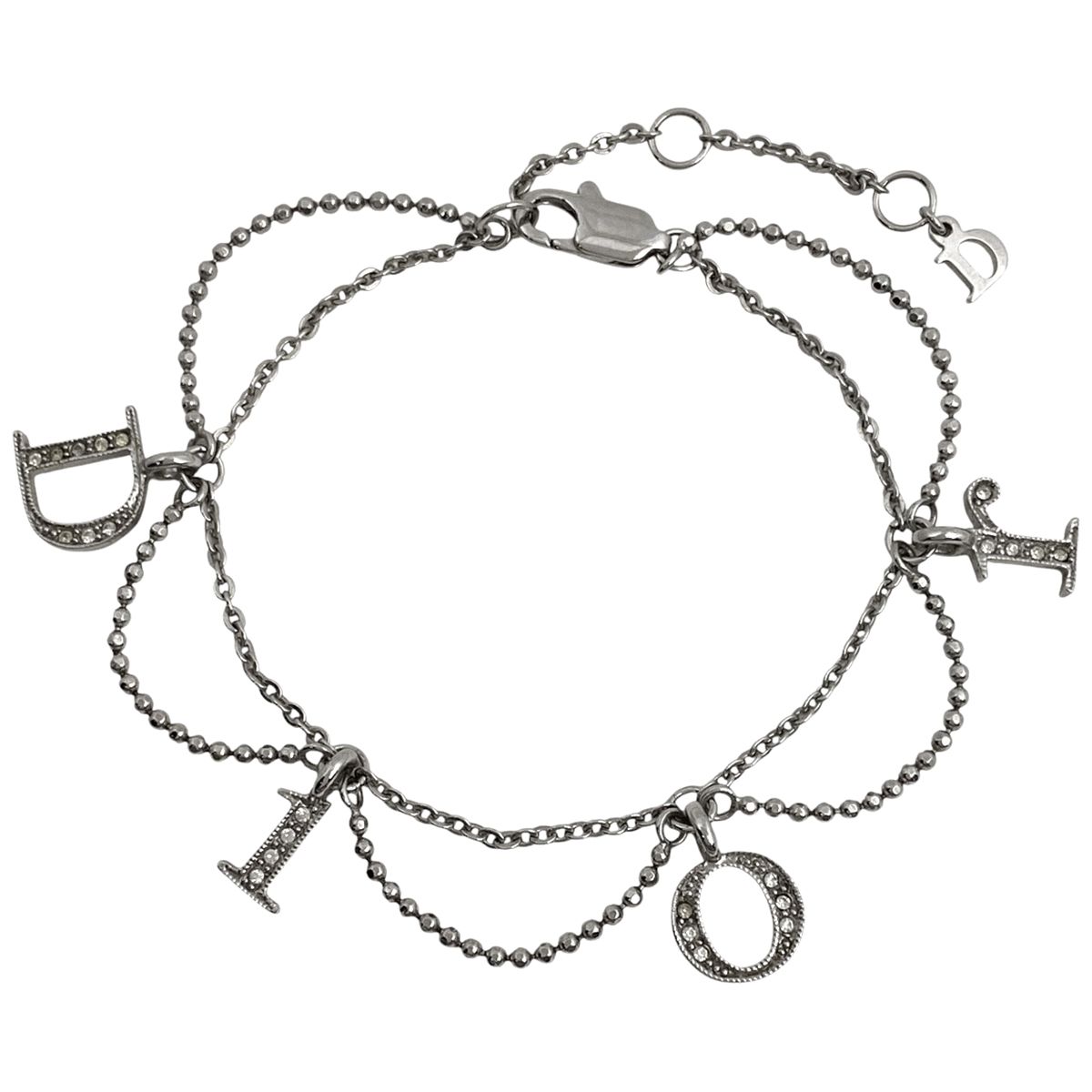 クリスチャンディオール Christian Dior ロゴ ラインストーン ブレスレット 腕輪 シルバーメッキ シルバー レディース