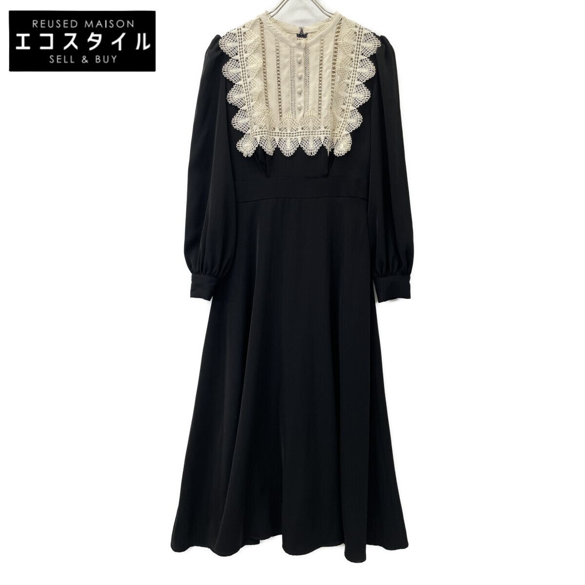 Her lip to ハーリップトゥ 22AW 1224305090 ﾌﾞﾗｯｸ×ﾍﾞｰｼﾞｭ ﾎﾟﾘｴｽﾃﾙ ﾚｰｽｶﾗｰﾜﾝﾋﾟｰｽ M
