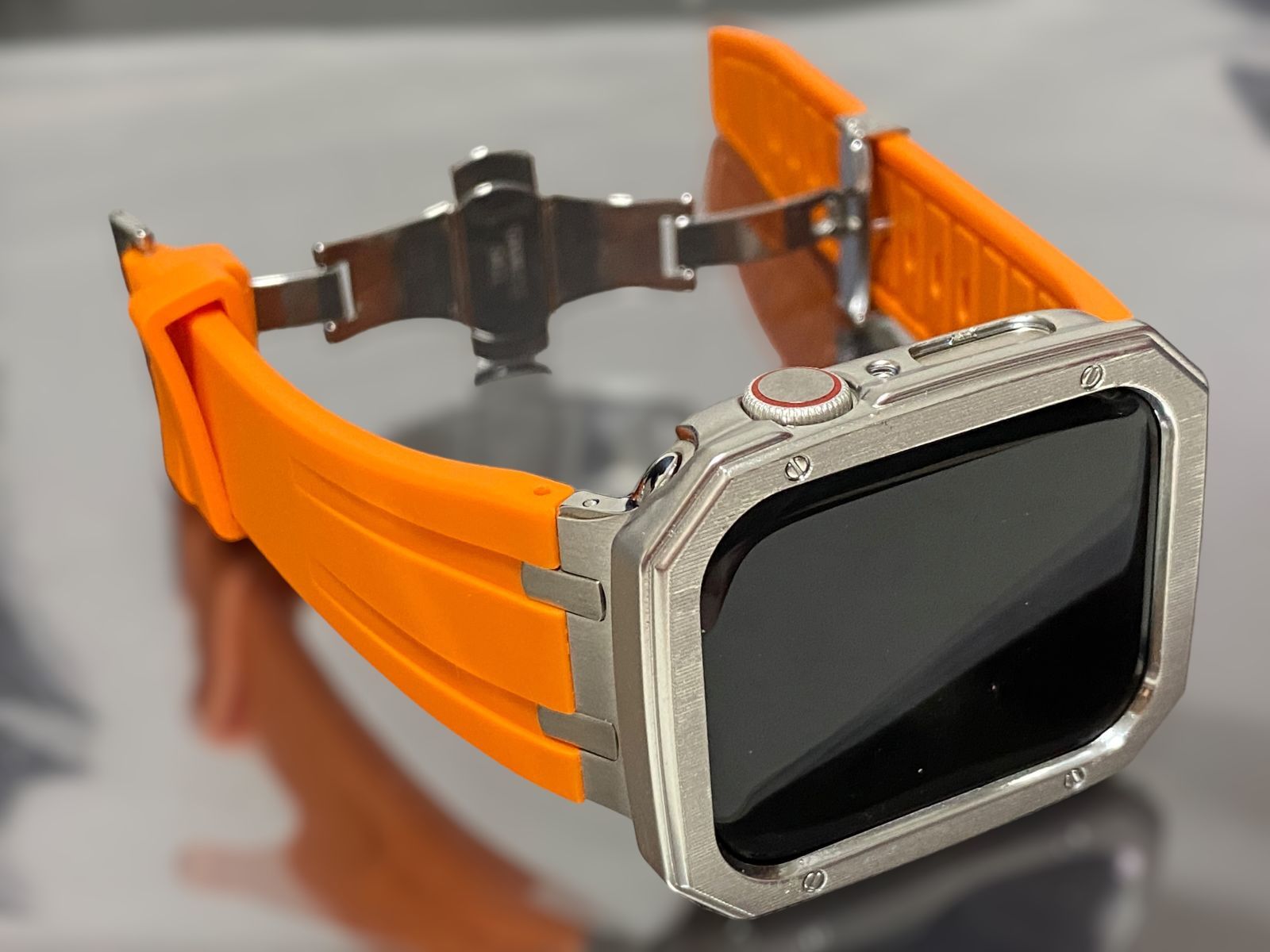 シルバー オレンジ アップルウォッチ ラバーベルト Apple Watch ケース カバー 40 mm 41 44 45 49 mmApple 用