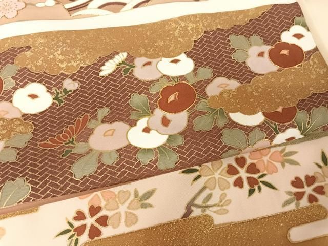平和屋着物○訪問着 駒刺繍 横段草花文 金糸 金彩 正絹 逸品