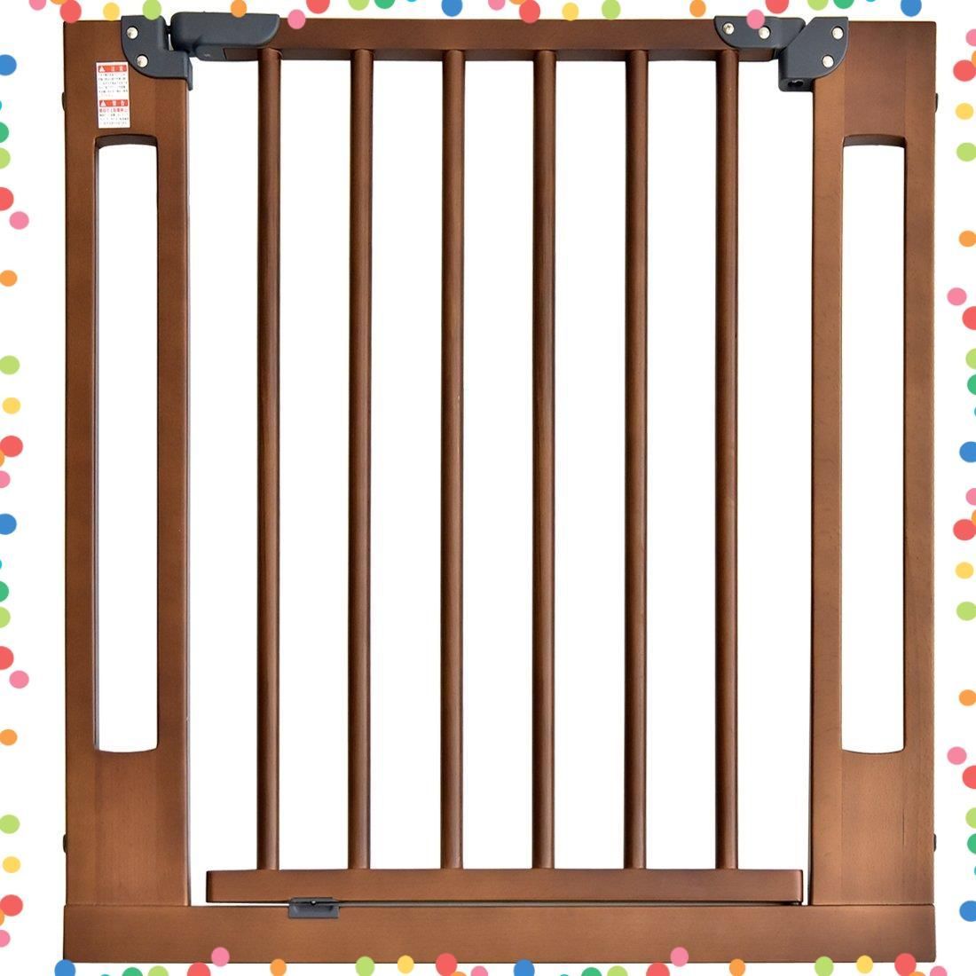 ペットゲート ベビーゲート 設置幅74～84cm 突っ張り式 オートクローズ機能付き 木製 前後90度開閉 扉解放機能 上下ロック タンスのゲン ブラウン 30500004 90412