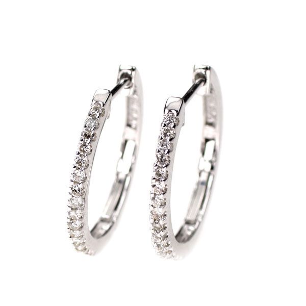 楽天Carat K18WGダイヤフープピアス K18WG ダイヤモンド フープ ピアス