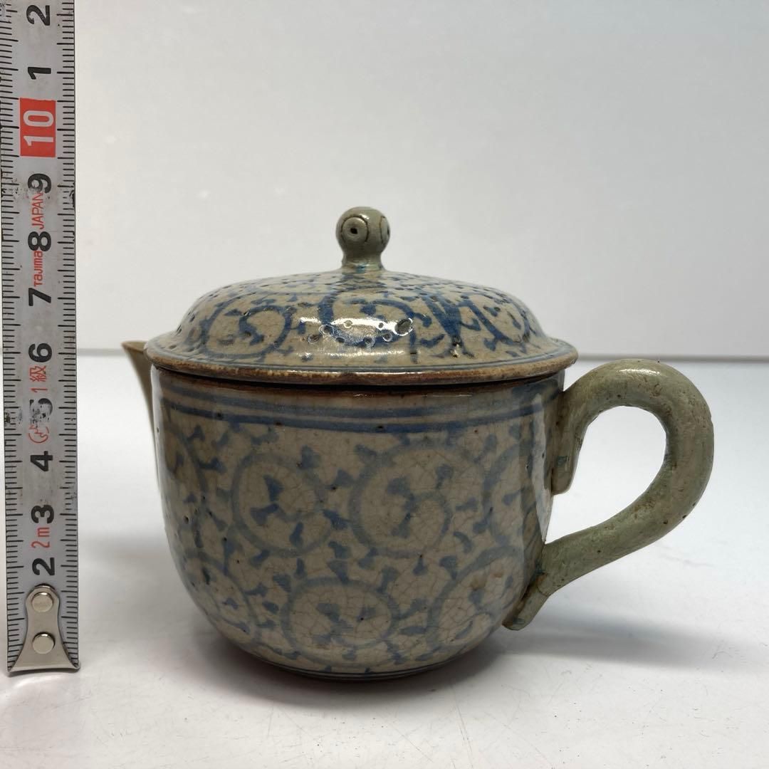 江戸時代　唐草模様急須　木箱付　横幅12.5㎝　東Y6-0319①タウチ 江戸時代 唐草模様急須 木箱付 横幅12.5㎝ 東Y6-0319①タウチ