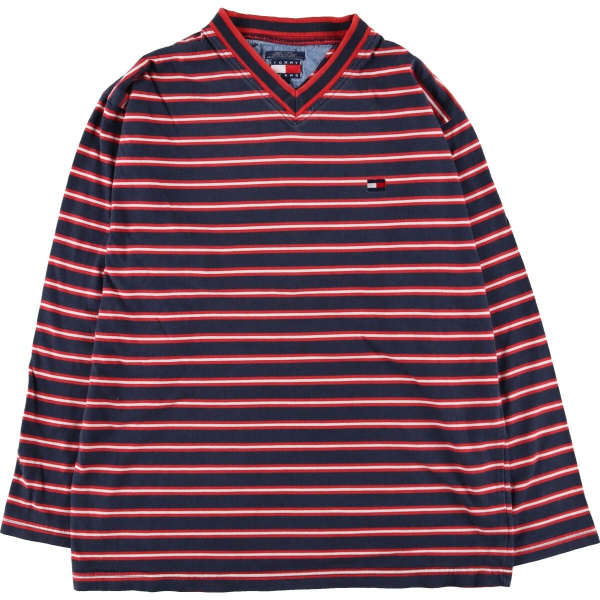 A ＰＣロンT 古着 90年代~ トミーヒルフィガー TOMMY HILFIGER JEANS ボーダー柄 V