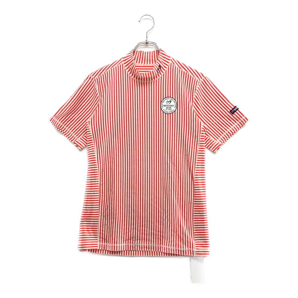 メンズ マスターバニーエディション MASRTER BUNNY EDITION 半袖シャツ 4 M 濃ピンク×白 モックネック ストライプ