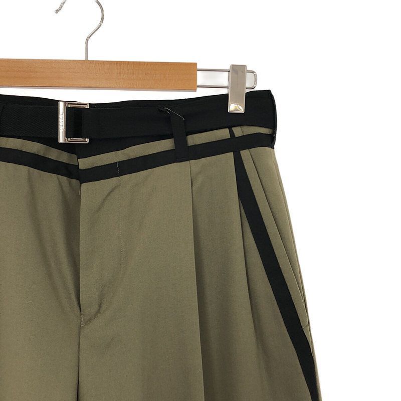【美品】  sacai / サカイ | 2021AW | Belted Tak Pants / ベルテッド 2タック テーパードパンツ | 2 | カーキ/ブラック | メンズ 美品】 sacai / サカイ | 2021AW | Belted Tak Pants / ベルテッド 2