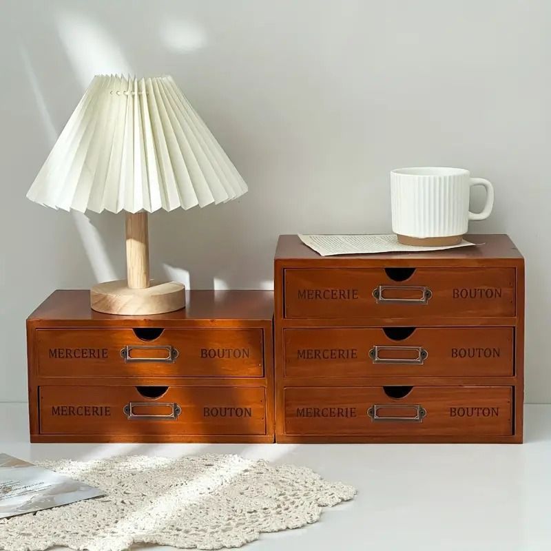 木製 収納ボックス デスクトップストレージ クラフト収納 引き出し棚