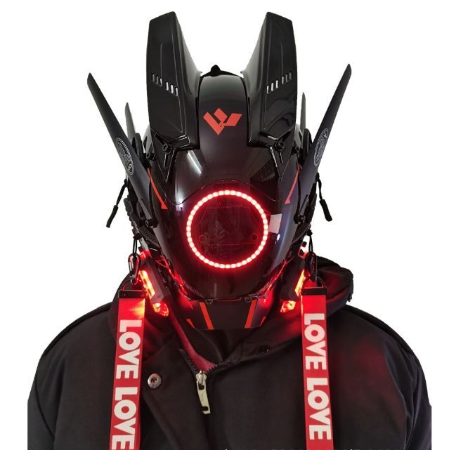 赤い円灯翼サイボパンクマスク円灯翼おさげ音楽祭LED発光マスクコスプレコスプレ