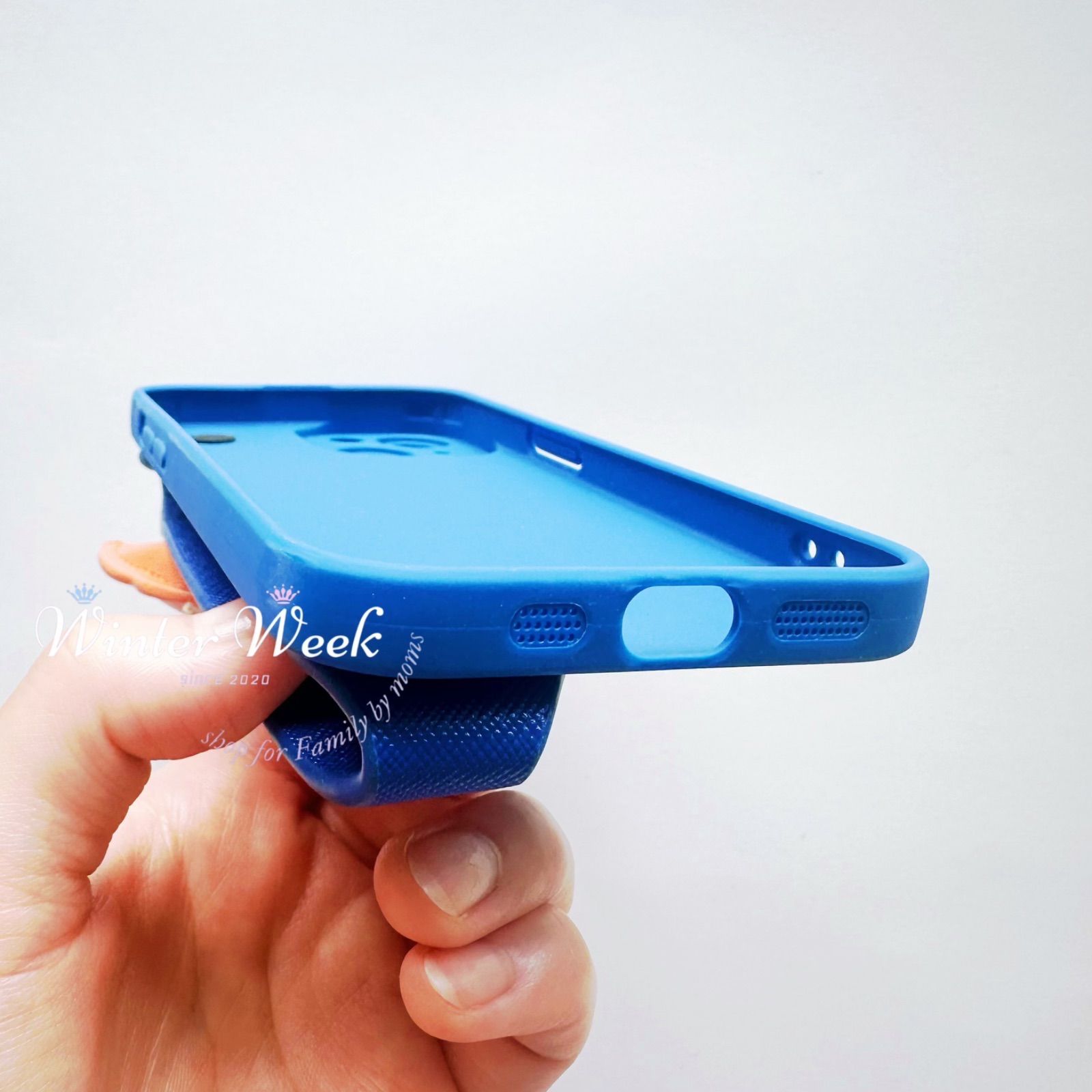 mc2 オレンジ ブルー スマホケース 落下防止ストラップ 犬のマスコット