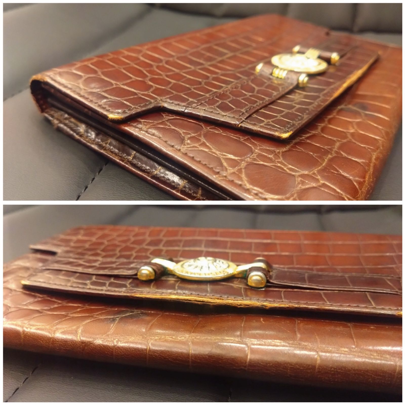 ヴェルサーチ　クロコ 型押し　長財布　ブラウン　財布　VERSACE　ベルサーチ 962 ヴィンテージ！ VERSACE ヴェルサーチ クロコ型押し 長財布