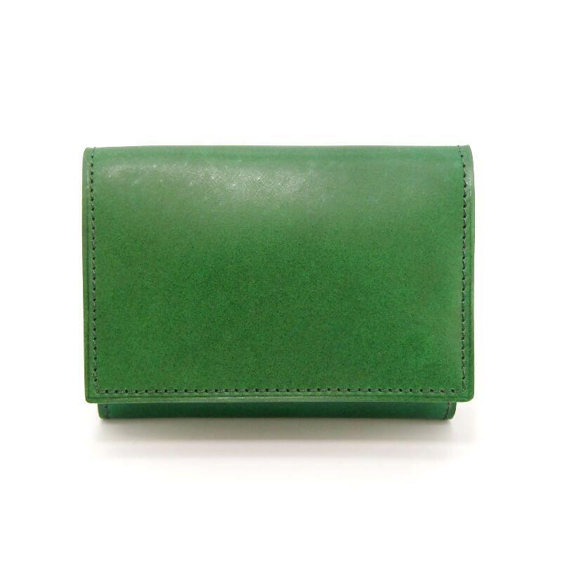 ♥ Flathority フラソリティ 三つ折り財布 FM710 水染 オイルコードバン ミニ財布 小銭入れ付き 日本製 グリーン 28011129