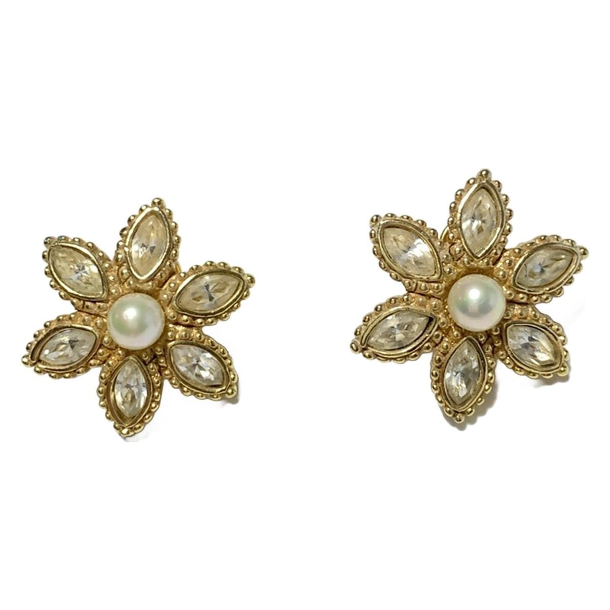 DIOR ChristianDior ディオール クリスチャンディオール ピアス - ゴールド×クリア×白 フラワー 花