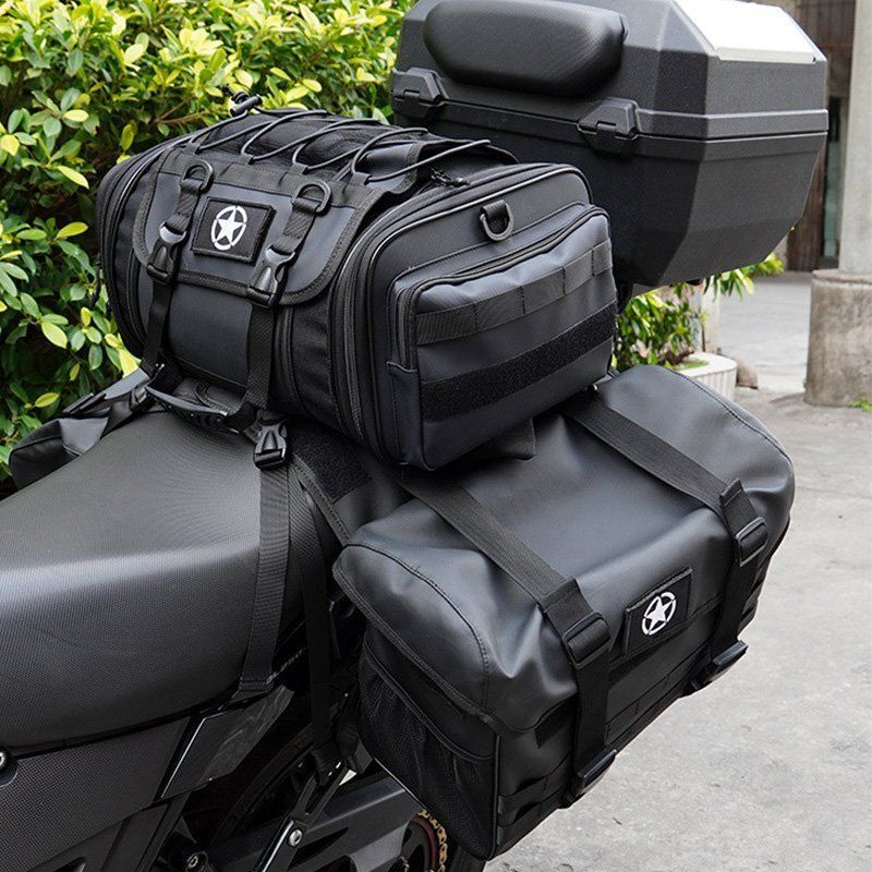夢を追う バイク用バイクシートバッグ 汎用 拡張機能20L-27L ツーリングバッグ 簡単固定 撥水 耐傷 リアボックス 折りたたみ収納 装着簡単 黒