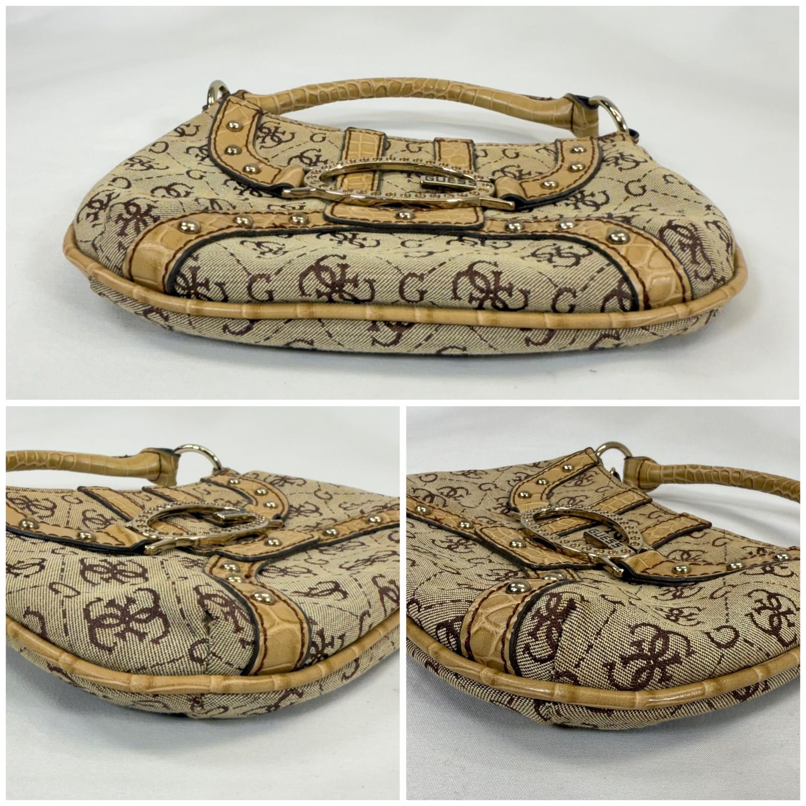 美品】 GUESS ゲス 総柄 ミニ ハンドバッグ ポーチ キャンバス 