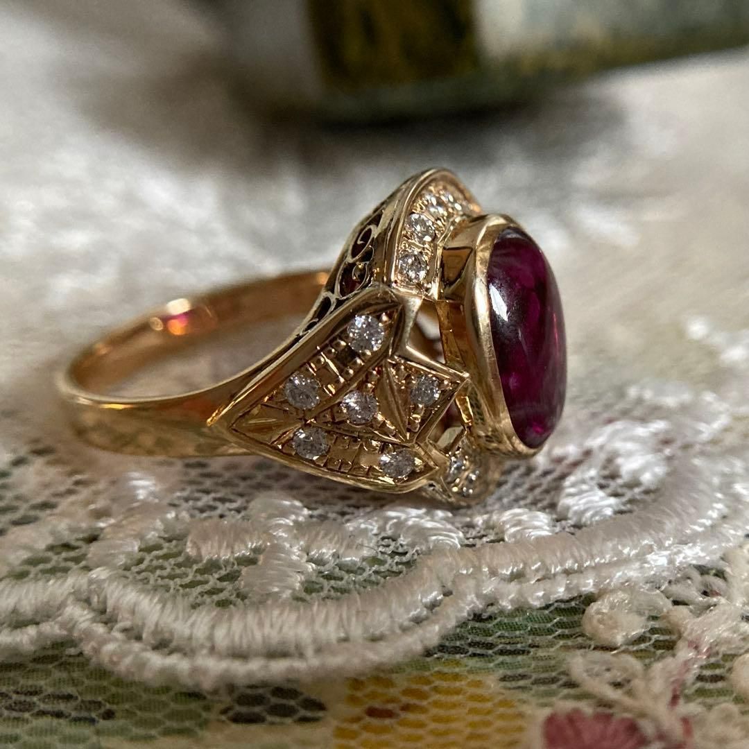 k18 昭和ヴィンテージルビー3.04ct × ダイヤモンド 0.38ct リング 指輪 