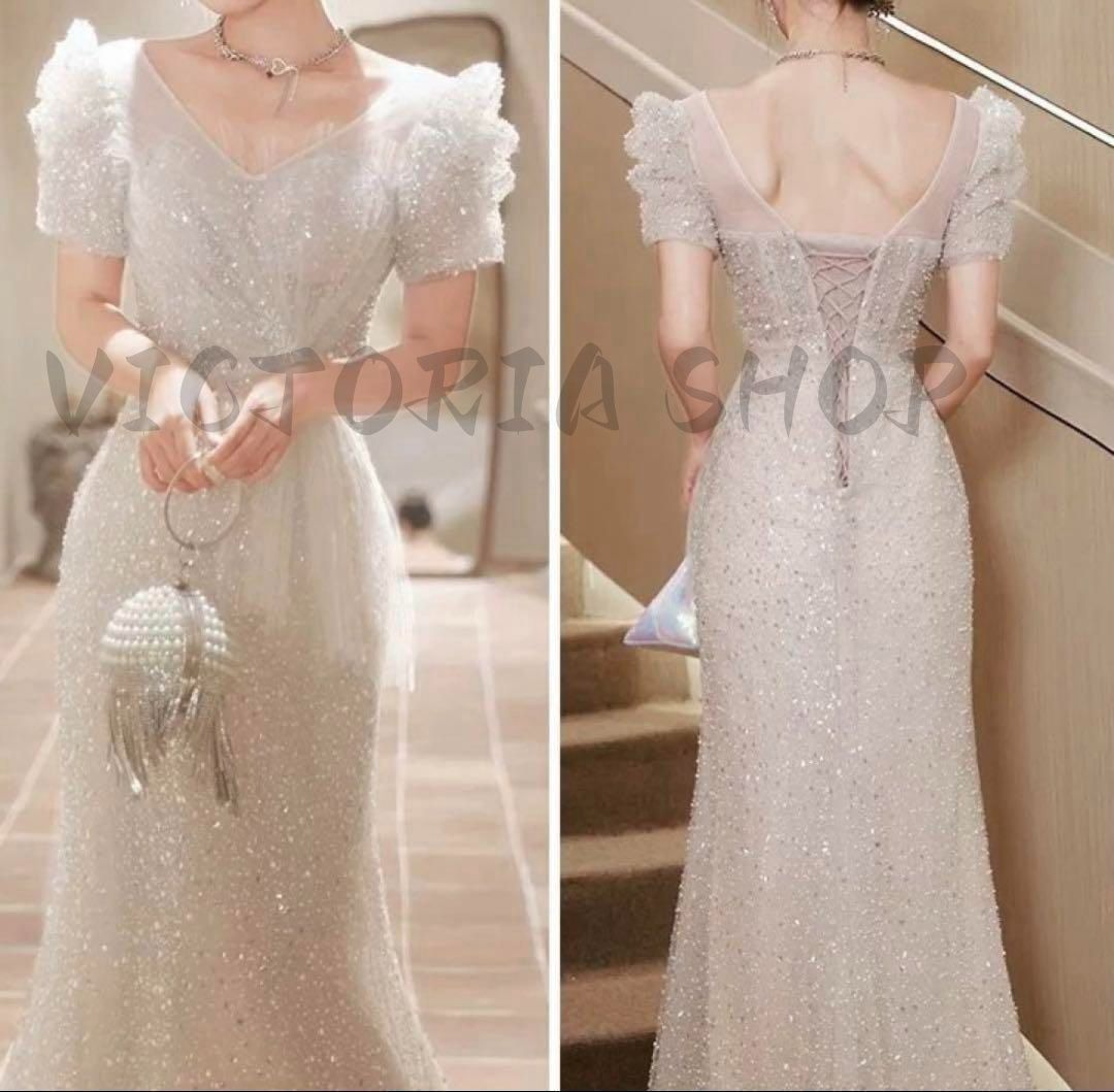 スパンコールがゴージャスでオシャレな半袖 イブニングドレス スパンコールがゴージャスでオシャレな半袖 イブニングドレス