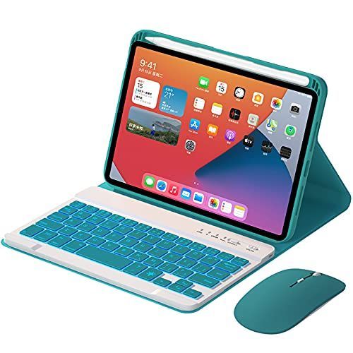 iPad Mini 6 2021_深緑 iPad Mini 6 2021キーボードケース，ワイヤレスマウス付き，分離式 7色バックライトワイヤレスBluetoothキーボード，iPad Mini 6世代2021かわいい キャンディーカラー レディース ア