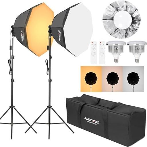 AMBITFULAL-5050W3000-6500K二色LED電球 65cmソフトボックス照明キット 25.59インチソフトボックス付き|カメラ撮影 2M三脚ライトスタンド-50W