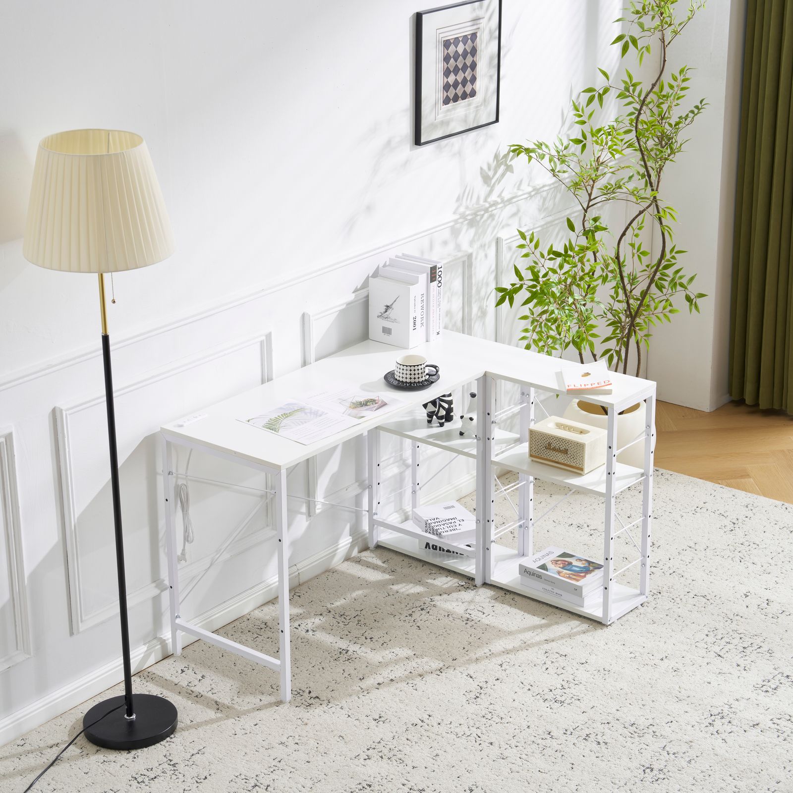 パソコンデスク 引き出し付き 3段シェルフ付 パソコンデスク 木製