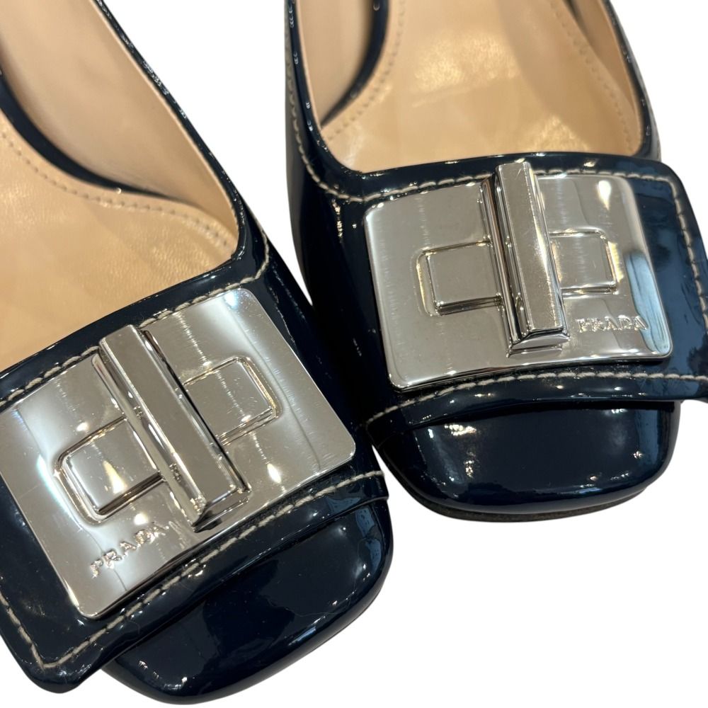 美品 PRADA プラダ パテントレザー ターンロック チャンキー