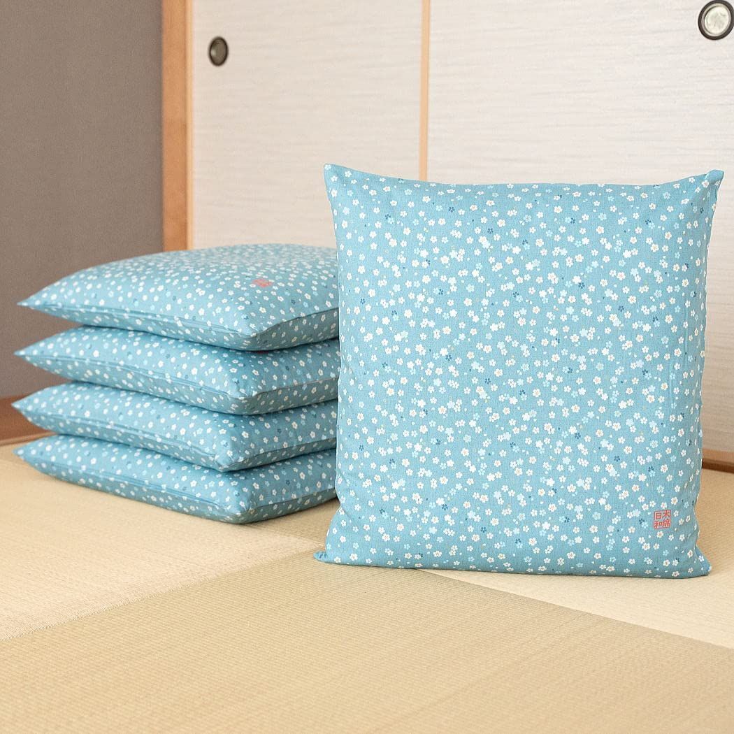 人気商品 カバー 三河産 ざぶとん 和室 綿100％ 洋室 来客用 木綿日和 普段使い 業務用 さくら模様 飲食店 業務用 公民館 座布団カバー 集会所 来客用 日本製 法事 RABO 会議室 SINGU ブルー HAPPY 5枚組