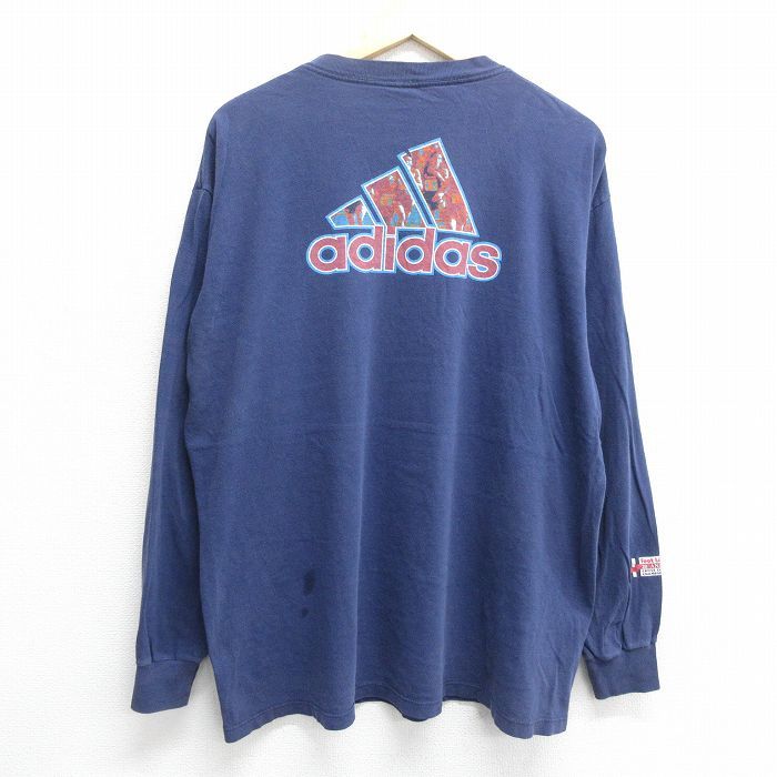 XL/古着 アディダス adidas 長袖 ビンテージ Tシャツ メンズ 90s ビッグロゴ 大きいサイズ コットン クルーネック 紺 ネイビー spe 24jul27