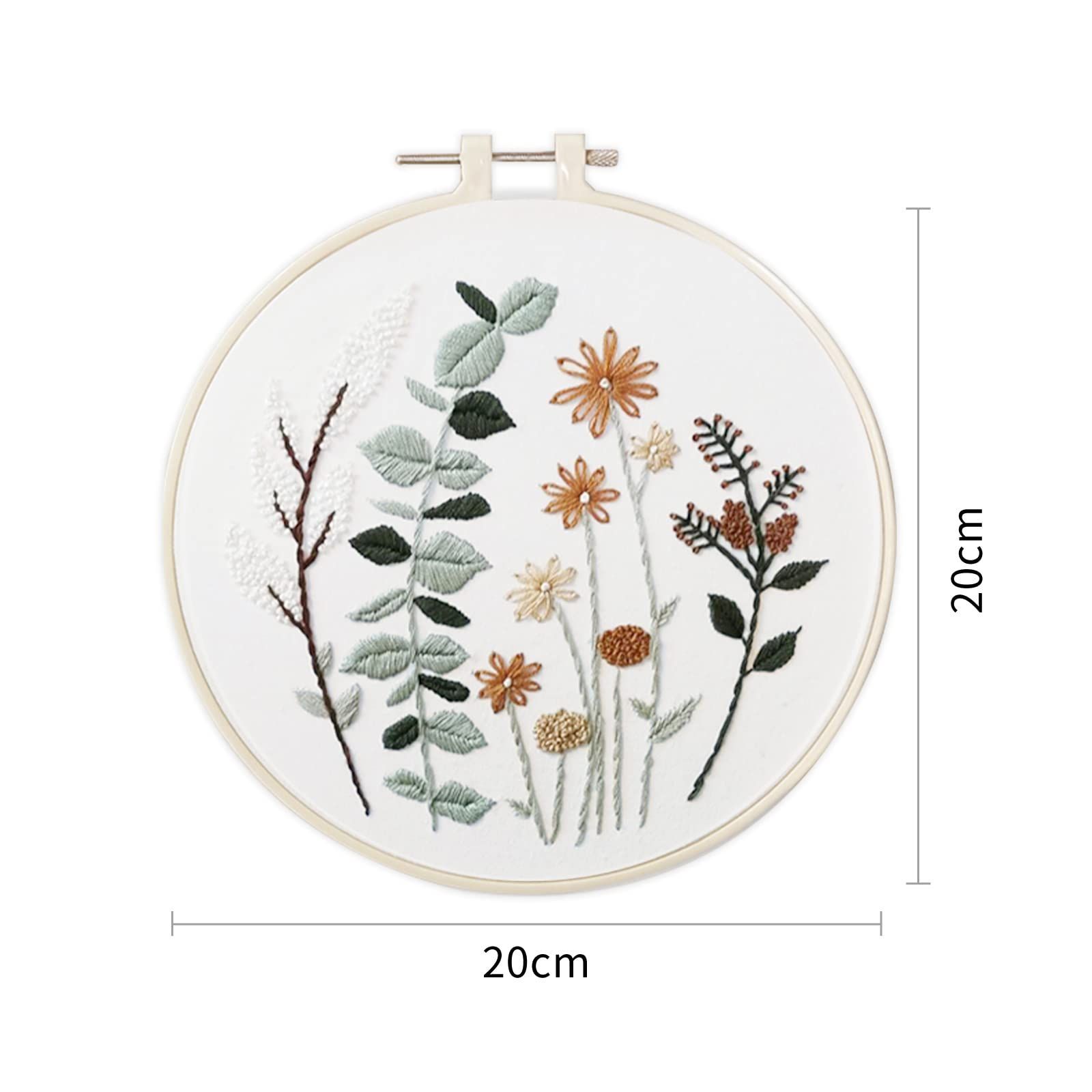 【数量限定】ALLMIRA 刺繍キット 初心者 セット ししゅうキット 刺しゅう クロスステッチ 手作り DIY刺繍工具 刺繍 枠 20CM1本 刺繍糸 刺繍用布1枚 刺繍針2本 英語説明書付き (花 グリーン 1個入)