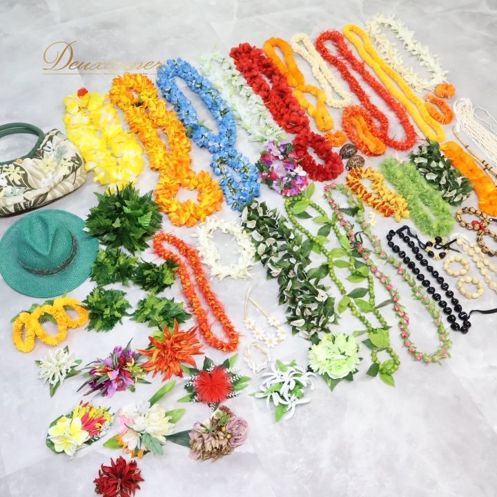 フラダンス 小物 小道具 全60点 セット カラフル ネックレス フラワーレイ リーフレイ 髪飾り 頭飾り ハット バッグ タヒチアン フラダンス タヒチアンダンス 踊り 小物セット 民族舞踊 コスチューム イベント 色鮮やか 花