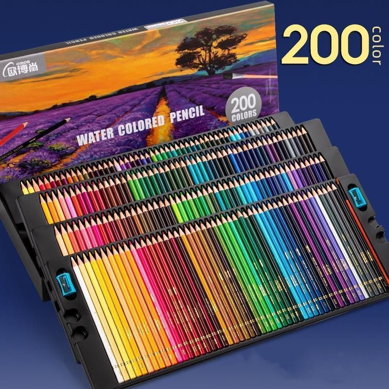  色鉛筆 水彩 セット 色えんぴつ 200本セット カラフル鉛筆 塗り絵 画材 水彩画 お絵かき 写生 収納ケース付 大人の塗り絵付 水彩色鉛筆 水性色鉛筆 色鉛筆