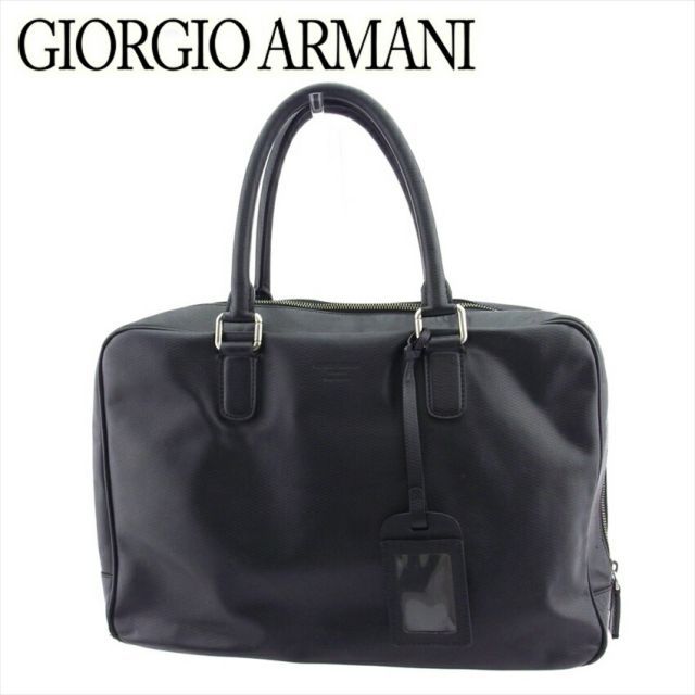 ジョルジオ アルマーニ ビジネスバッグ ブリーフケース ハンドバッグ メンズ ロゴ ブラック シルバー レザー GIORGIO ARMANI E16926