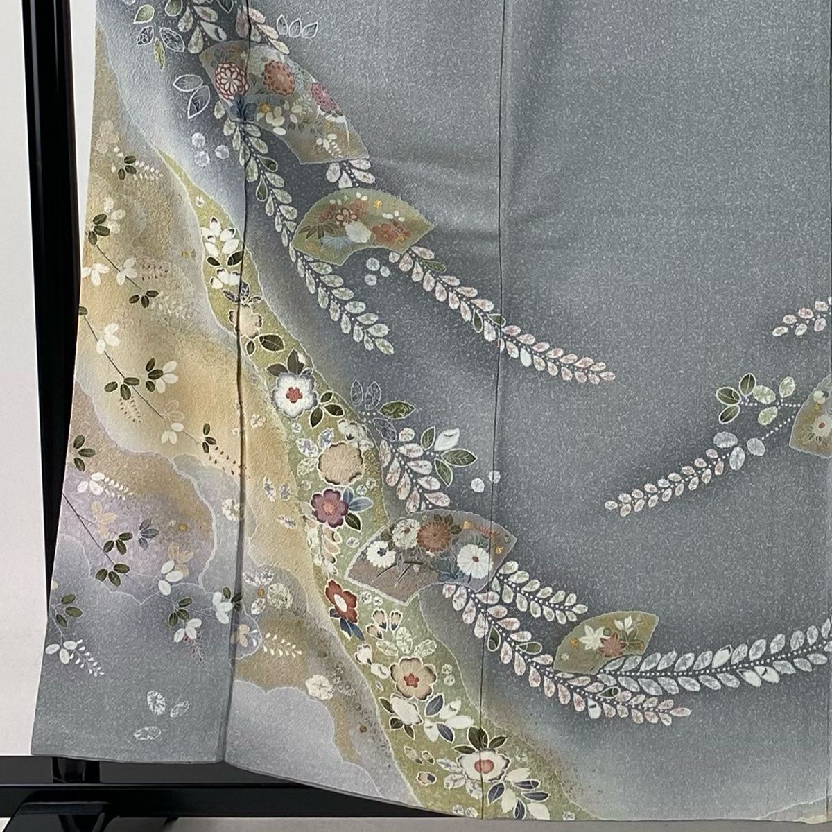 訪問着 身丈159.5cm 裄丈65.5cm M 袷 扇面 草花 金銀彩 ぼかし