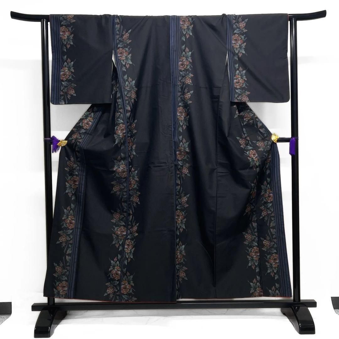 小紋　大島紬　縦縞　竹　梅　泥染　着物　019k 大島紬 泥染め 赤墨色 裄丈 65.5㎝ 証紙あり K3495 | 着物 ひょうたん堂