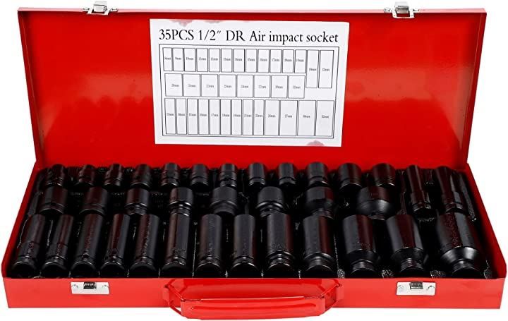 Partools インパクトレンチソケットセット 1 2 12.7mm 六角 ディープ ビット ショート ボックス 35個セット