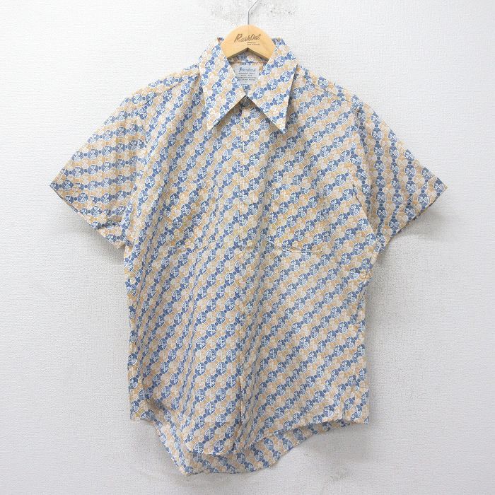 XL/古着 半袖 シャツ メンズ 70s 総柄 紺他 ネイビー 24jun11 中古 トップス