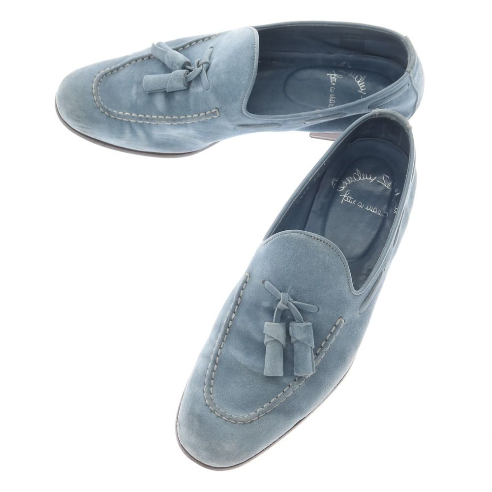 サントーニ Santoni スエード タッセルローファー ブルー系 サイズ7 メンズ