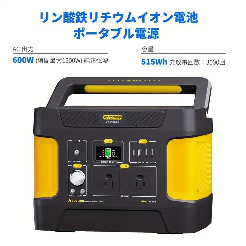 全新品ポータブル電源-515Wh/160938mAh Amazon.co.jp: Evopow