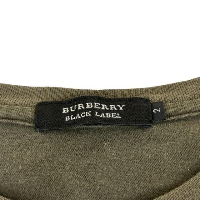 中古 バーバリーブラックレーベル BURBERRY BLACKLABEL 半袖 Tシャツ カーキ ロゴネーム メンズ サイズ2